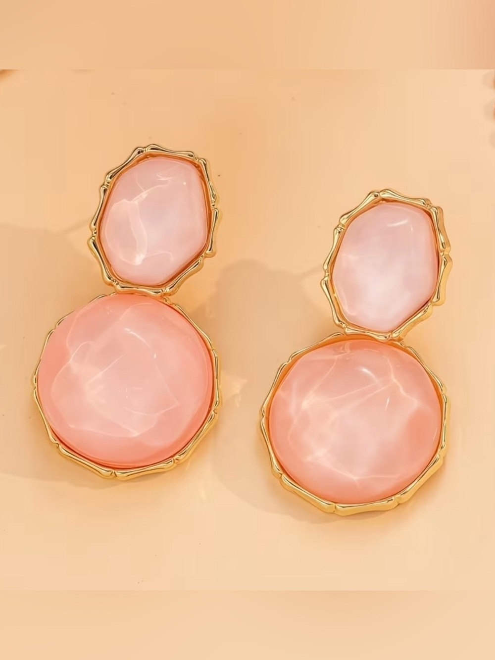NEW! Trendy Gold-Trim Pink Double Drop Earrings 🌸 B0-39